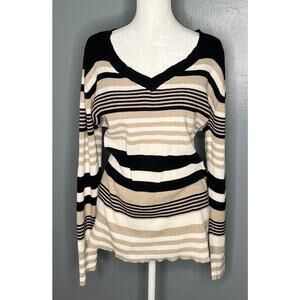 Women's Liz Claiborne striped sweater w/long sleeves in black, white, tan Sz XL